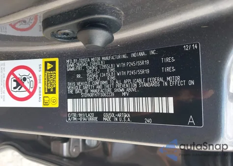 2015 Toyota Highlander Limited V6 из США, поврежденный, VIN 5TDYKRFH7FS062239